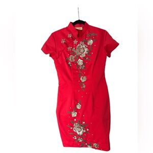 Vintage exquisite  Hong Kong Red Cheongsam Beaded Dress Size 36